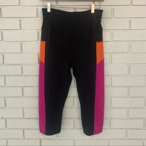 SPANX Color Block Active Compression Crop Size XL Black Pink Orange